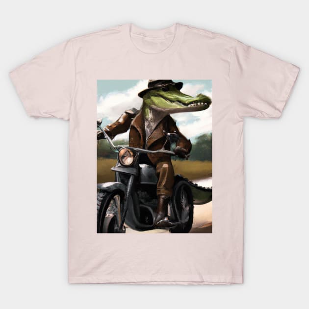 Crocodile on motorcycle T-Shirt by Clothes Design On Demand